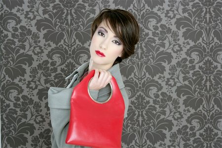 handbag red retro woman vintage fashion gray wallpaper Stock Photo - Budget Royalty-Free & Subscription, Code: 400-04811948