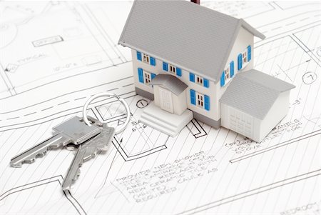 simsearch:400-06409135,k - A model house rests on blueprints with keys to the new home. Stock Photo - Budget Royalty-Free & Subscription, Code: 400-04812327