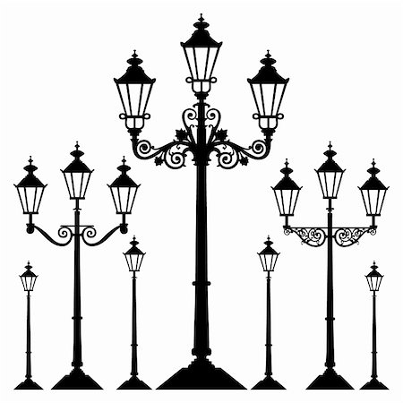 Set of antique retro street light lamps, isolated on white background,  full scalable vector graphic. Stock Photo - Budget Royalty-Free & Subscription, Code: 400-04812337