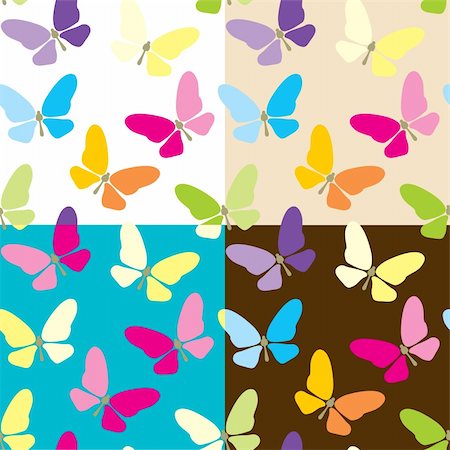 simsearch:400-08616887,k - Set of four colored seamless background with butterflies Foto de stock - Super Valor sin royalties y Suscripción, Código: 400-04812482