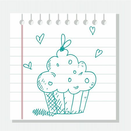 dessert to sketch - Hand drawn cupcake, vector illustration Stock Photo - Budget Royalty-Free & Subscription, Code: 400-04812703