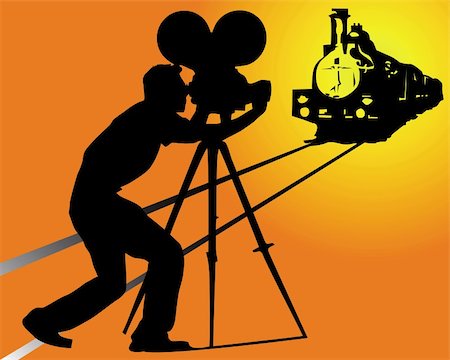 silhouette railway station - silhouette of a cameraman filming a train on an orange background Stock Photo - Budget Royalty-Free & Subscription, Code: 400-04813067
