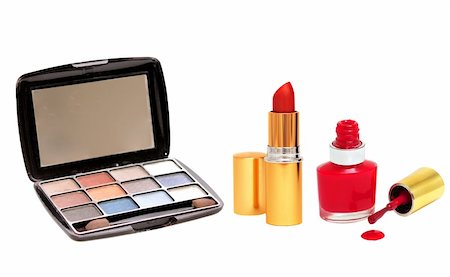 simsearch:400-09142582,k - Many colourful woman cosmetics on white white background Foto de stock - Super Valor sin royalties y Suscripción, Código: 400-04813342