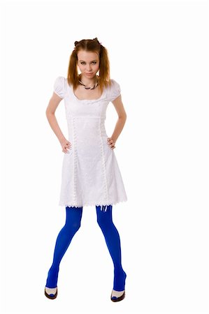 Funny Lolita wearing blue vivid tights isolated on white Stockbilder - Microstock & Abonnement, Bildnummer: 400-04824099