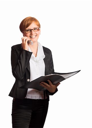 serious female glow - redhead Business woman talking on phone isolated on white Stock Photo - Budget Royalty-Free & Subscription, Code: 400-04824120