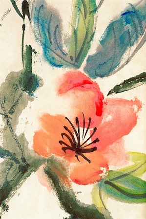 Colorful Chinese painting, flower and leaves, on art paper. Stock Photo - Budget Royalty-Free & Subscription, Code: 400-04824173