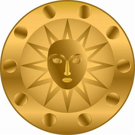 Round gold shield with the image of a face in the middle Foto de stock - Royalty-Free Super Valor e Assinatura, Número: 400-04824659
