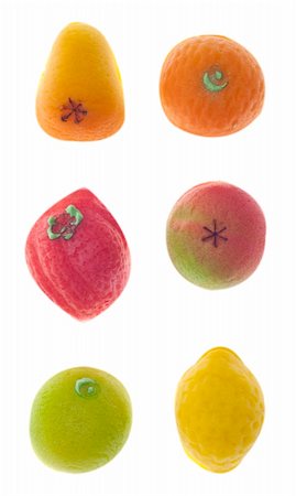 Colorful Marzipan in Fruit Shapes Isolated on White with a Clipping Path. Stock Photo - Budget Royalty-Free & Subscription, Code: 400-04824688