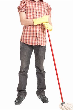 man holding mop in gloves isolated on white Stock Photo - Budget Royalty-Free & Subscription, Code: 400-04825354