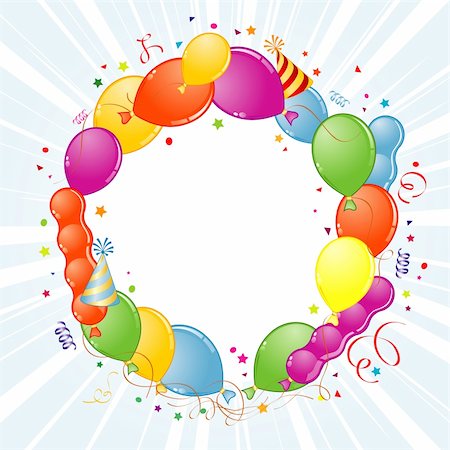 red and yellow confetti - Birthday Frame with Balloon, Streamer and Party Hat, element for design, vector illustration Foto de stock - Super Valor sin royalties y Suscripción, Código: 400-04825474