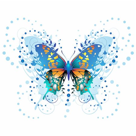 Stylized butterfly with twigs curls isolated on white background Stock Photo - Budget Royalty-Free & Subscription, Code: 400-04829162