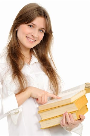 simsearch:400-04829236,k - Young girl with long hair and book on a white background Stock Photo - Budget Royalty-Free & Subscription, Code: 400-04829236