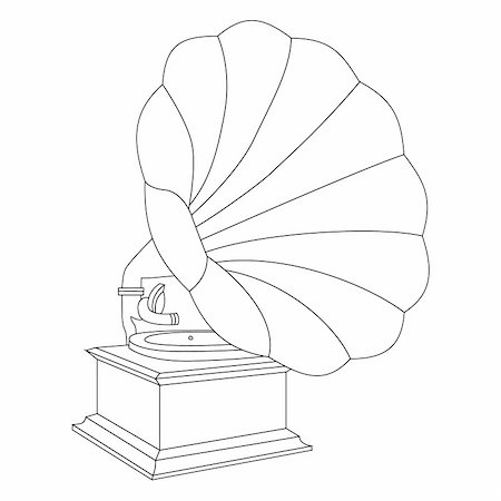 retro gramophone. black outline on white background Stock Photo - Budget Royalty-Free & Subscription, Code: 400-04829259