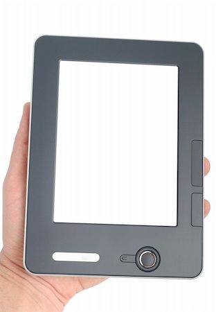 simsearch:400-08501429,k - Male hand holding electronic book isolated with clipping path over white Photographie de stock - Aubaine LD & Abonnement, Code: 400-04829912