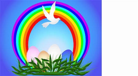 pigeon flying with leaf - Easter eggs painted in different colors on a colored background Stock Photo - Budget Royalty-Free & Subscription, Code: 400-04820094