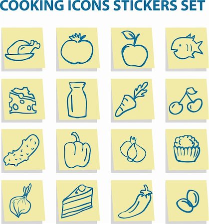 simsearch:400-09119781,k - Food icons stickers set, kitchen elements 2 Stock Photo - Budget Royalty-Free & Subscription, Code: 400-04820585