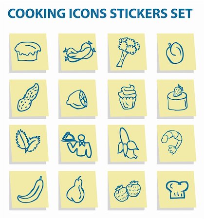 simsearch:400-08977333,k - Food icons stickers set, kitchen elements 3 Stock Photo - Budget Royalty-Free & Subscription, Code: 400-04820587