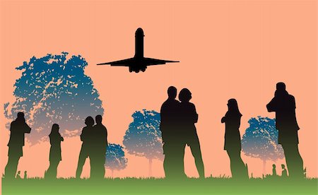 People group silhouette nature airbus tree Stock Photo - Budget Royalty-Free & Subscription, Code: 400-04820617