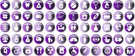 simsearch:400-04297656,k - Medical button, shiny icons & warning-signs set, web button, violet glossy bobbles Stockbilder - Microstock & Abonnement, Bildnummer: 400-04820764