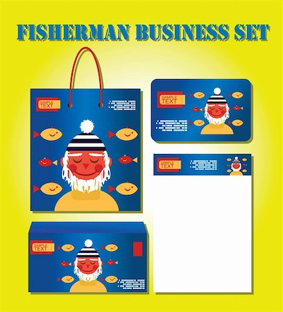 fisherman cartoon - fisherman business set: card bag pack letter Stock Photo - Budget Royalty-Free & Subscription, Code: 400-04820804