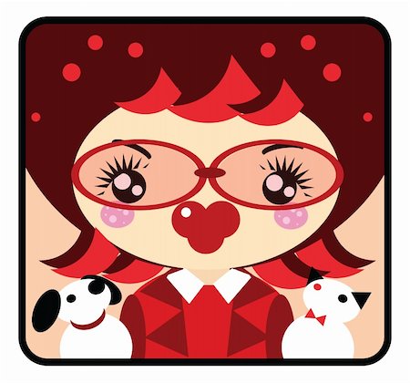 eye background for banner - Cute Girl with dog and cat emblem, icon. Pets and woman from big kids labels collection Stock Photo - Budget Royalty-Free & Subscription, Code: 400-04820933