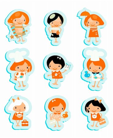 Happy kids icons sticker set cook study relax play Stock Photo - Budget Royalty-Free & Subscription, Code: 400-04820991