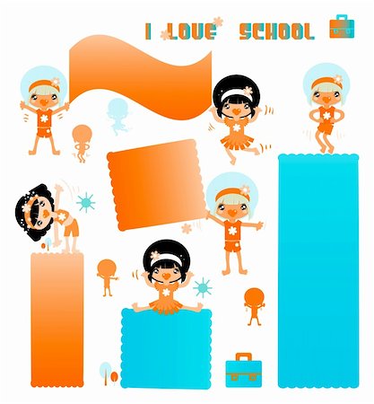 draw silhouette faces - Kids school banners set. Happy active children Stock Photo - Budget Royalty-Free & Subscription, Code: 400-04821014