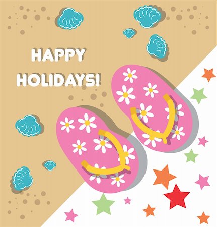 pink flip flops beach - beach background card with floral flip flops Stock Photo - Budget Royalty-Free & Subscription, Code: 400-04821013