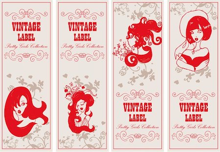 simsearch:400-05699632,k - Vector vintage labels banner frame set with girls and flowers Foto de stock - Super Valor sin royalties y Suscripción, Código: 400-04821287