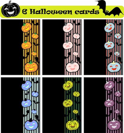 simsearch:400-05680756,k - 6 vector halloween cards, invitation or background with pumpkins and bats icons Stock Photo - Budget Royalty-Free & Subscription, Code: 400-04821598