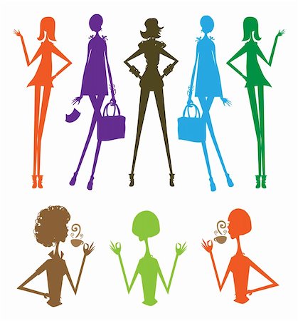 Fashion girls group silhouette, beauty, shopping, cafe, talking, walk Stock Photo - Budget Royalty-Free & Subscription, Code: 400-04821750