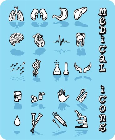 Vector medical icons, Black and white on blue background Stock Photo - Budget Royalty-Free & Subscription, Code: 400-04821816