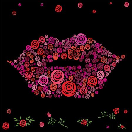 Flower rose shaped in lips on the black background. Vector illustration.Vector version of this image also available in my portfolio. Foto de stock - Super Valor sin royalties y Suscripción, Código: 400-04821843