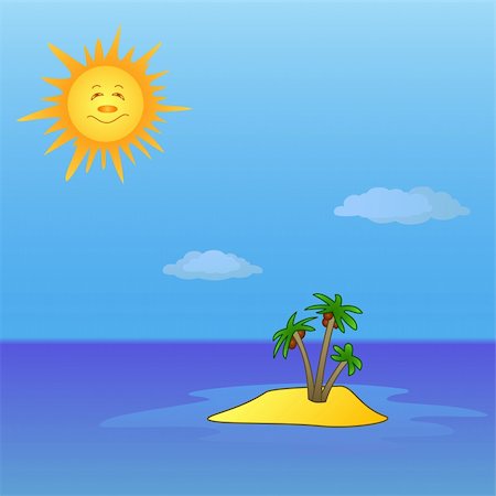 simsearch:400-04874641,k - Summer landscape: sun, sky, sea and island with palm trees Stock Photo - Budget Royalty-Free & Subscription, Code: 400-04822734