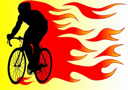 simsearch:400-05225597,k - Vector drawing silhouette of a cyclist boy in fire Fotografie stock - Microstock e Abbonamento, Codice: 400-04822995