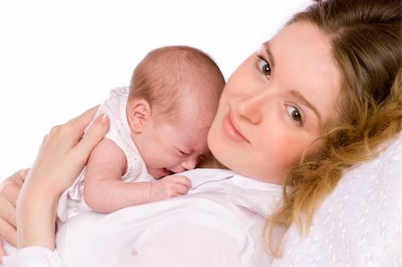 simsearch:400-06172843,k - Happy mother holding her crying  baby isolated Stock Photo - Budget Royalty-Free & Subscription, Code: 400-04823107