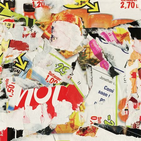 simsearch:400-04345012,k - Grunge collage background made of torn advertisement posters, magazines. Photographie de stock - Aubaine LD & Abonnement, Code: 400-04823750
