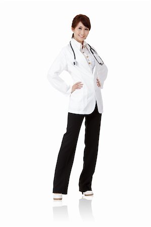 Asian doctor with smiling and confident expression on face standing isolated on white background. Stock Photo - Budget Royalty-Free & Subscription, Code: 400-04834388