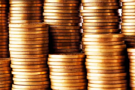Close up of the golden coin stacks Stock Photo - Budget Royalty-Free & Subscription, Code: 400-04834499