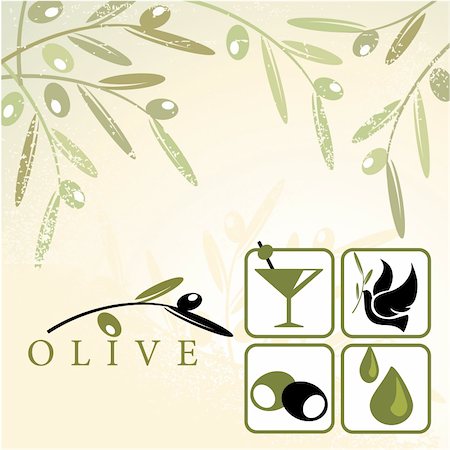 Olive and design elements: martini, bird, oil Stock Photo - Budget Royalty-Free & Subscription, Code: 400-04834665