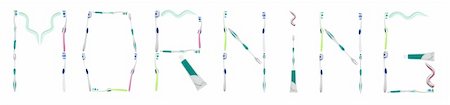 simsearch:400-04834843,k - Morning word made of toothbrushes and toothpaste Stock Photo - Budget Royalty-Free & Subscription, Code: 400-04834849