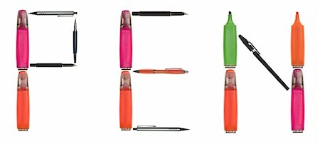 simsearch:400-04834843,k - Pen word made of different type of writing tools Stock Photo - Budget Royalty-Free & Subscription, Code: 400-04834854