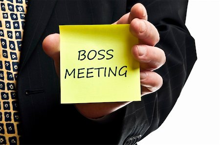 simsearch:400-04332823,k - Boss meeting post it in business man hand Foto de stock - Royalty-Free Super Valor e Assinatura, Número: 400-04835074