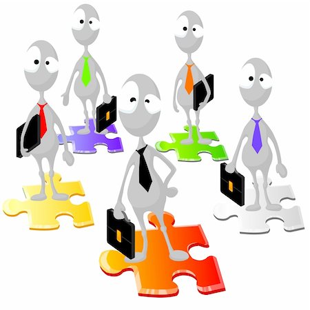 funny concept connect - Illustration of funny business people with briefcases and folders are standing on a puzzle. Stock Photo - Budget Royalty-Free & Subscription, Code: 400-04835286