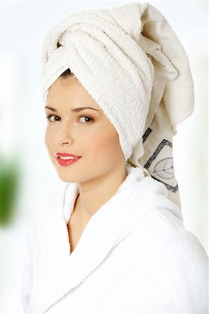 simsearch:400-04845090,k - Portrait of young beautiful woman wearing bathrobe. Stock Photo - Budget Royalty-Free & Subscription, Code: 400-04835426