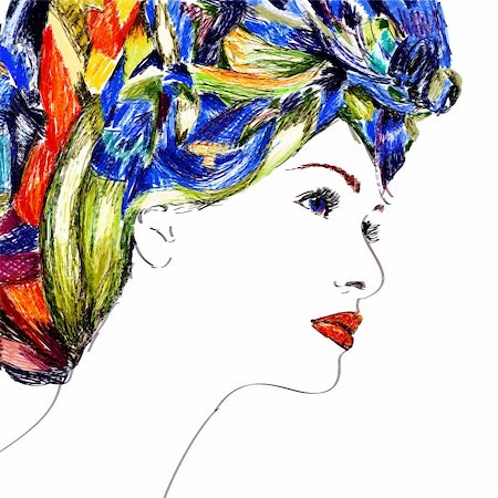 retro beauty salon images - Felt-tip pen illustration. Multicolor spring or summer pattern. Vintage vector Photographie de stock - Aubaine LD & Abonnement, Code: 400-04835540