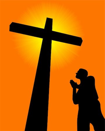 praying before the cross on an orange background Photographie de stock - Aubaine LD & Abonnement, Code: 400-04835625