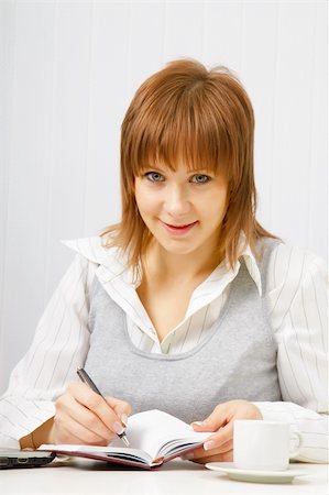 simsearch:400-05732500,k - smiling attractive girl with a notebook. Office worker Foto de stock - Royalty-Free Super Valor e Assinatura, Número: 400-04835748