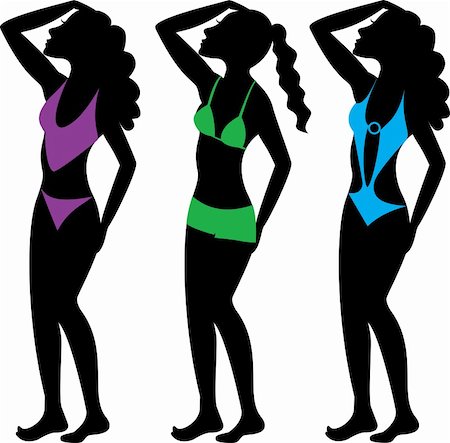 simsearch:400-07625279,k - Vector Illustration of three types of swimsuits illustrated on silhouettes. Stock Photo - Budget Royalty-Free & Subscription, Code: 400-04835974