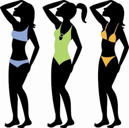 simsearch:400-07625279,k - Vector Illustration of three types of swimsuits illustrated on silhouettes. Stock Photo - Budget Royalty-Free & Subscription, Code: 400-04835975